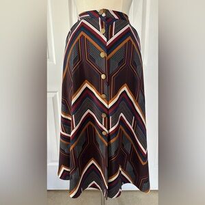 NY Collection Multicolor Geometric A-Line Midi Skirt with Pockets Size Small